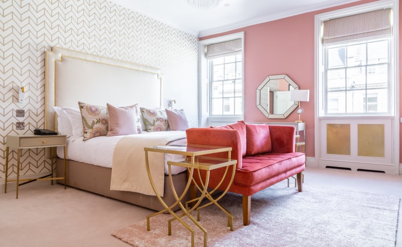Pink bedroom at The Queensberry Hotel in Bath